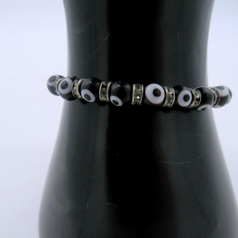 Black Evil‎ Eye Beaded Stretch Bracelet Rhinestone Spacers Nazar Protection